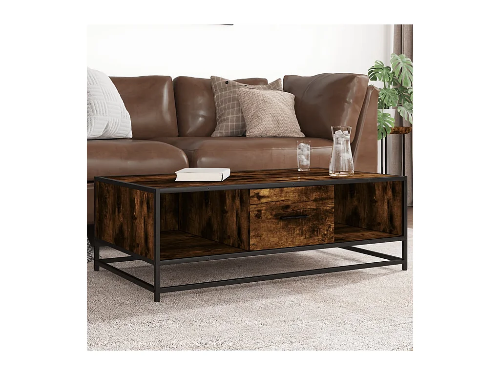 Table basse chêne fumé 100x57x35 cm bois d'ingénierie et métal