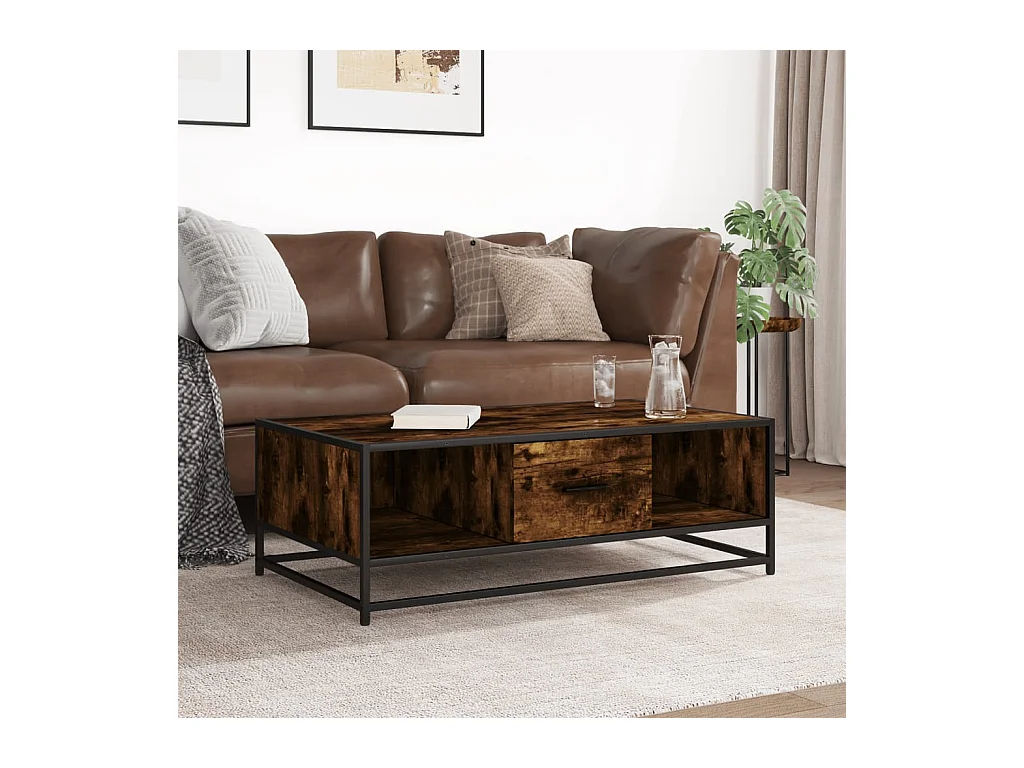 Table basse chêne fumé 100x57x35 cm bois d'ingénierie et métal