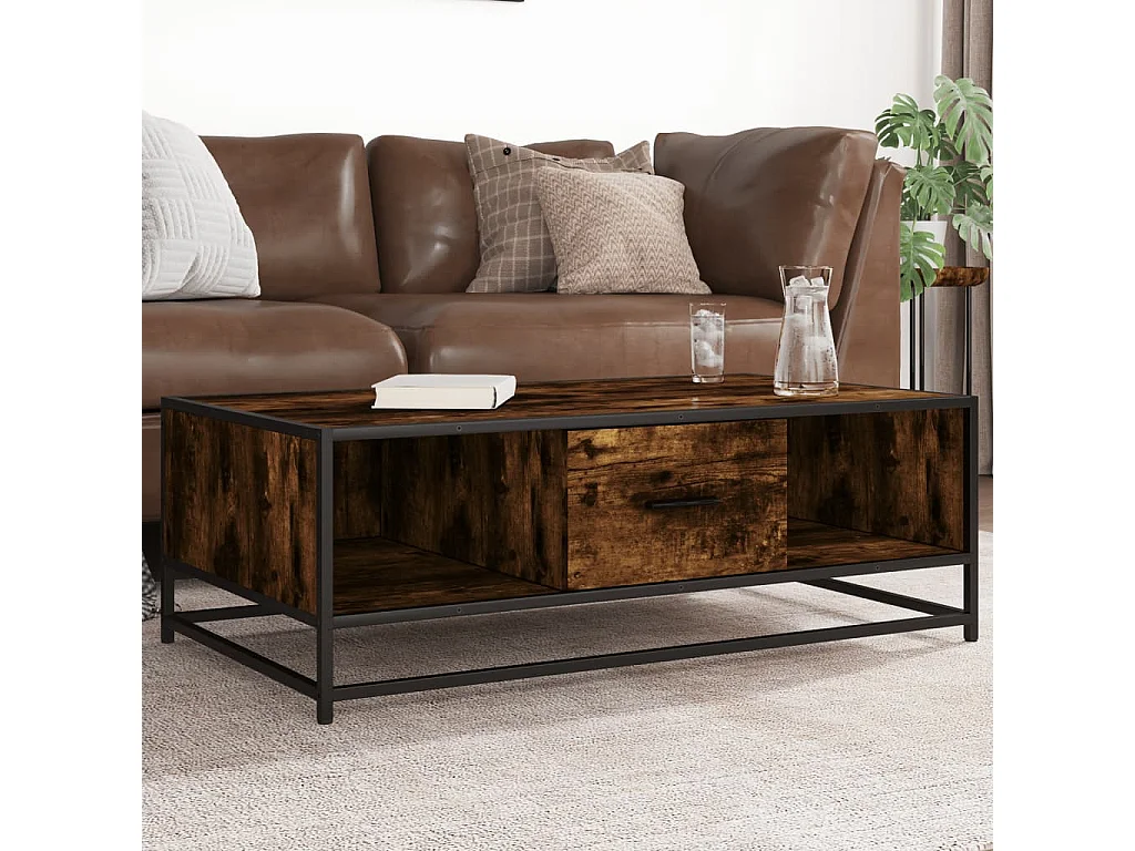 Tavolino da caffè in rovere affumicato 100x57x35 cm in legno ingegnerizzato e metallo