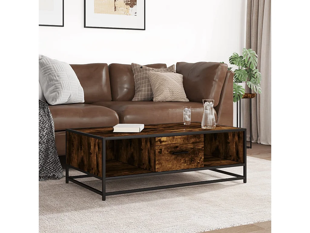 Tavolino da caffè in rovere affumicato 100x57x35 cm in legno ingegnerizzato e metallo