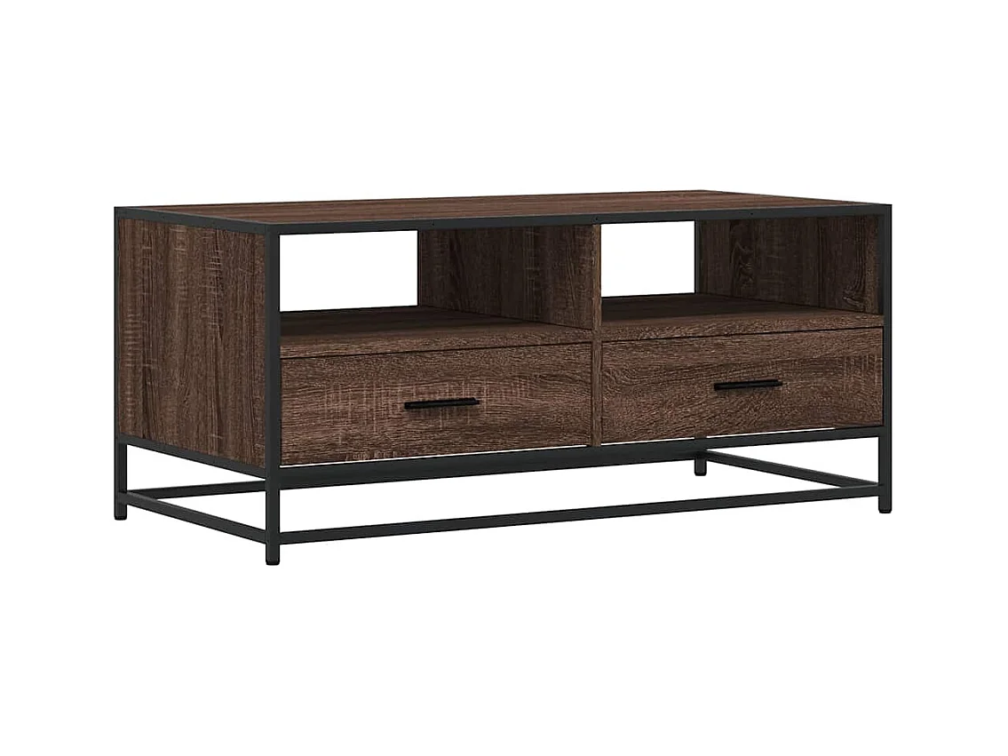 Bruine eiken salontafel 100x50x45cm bewerkt hout en metaal