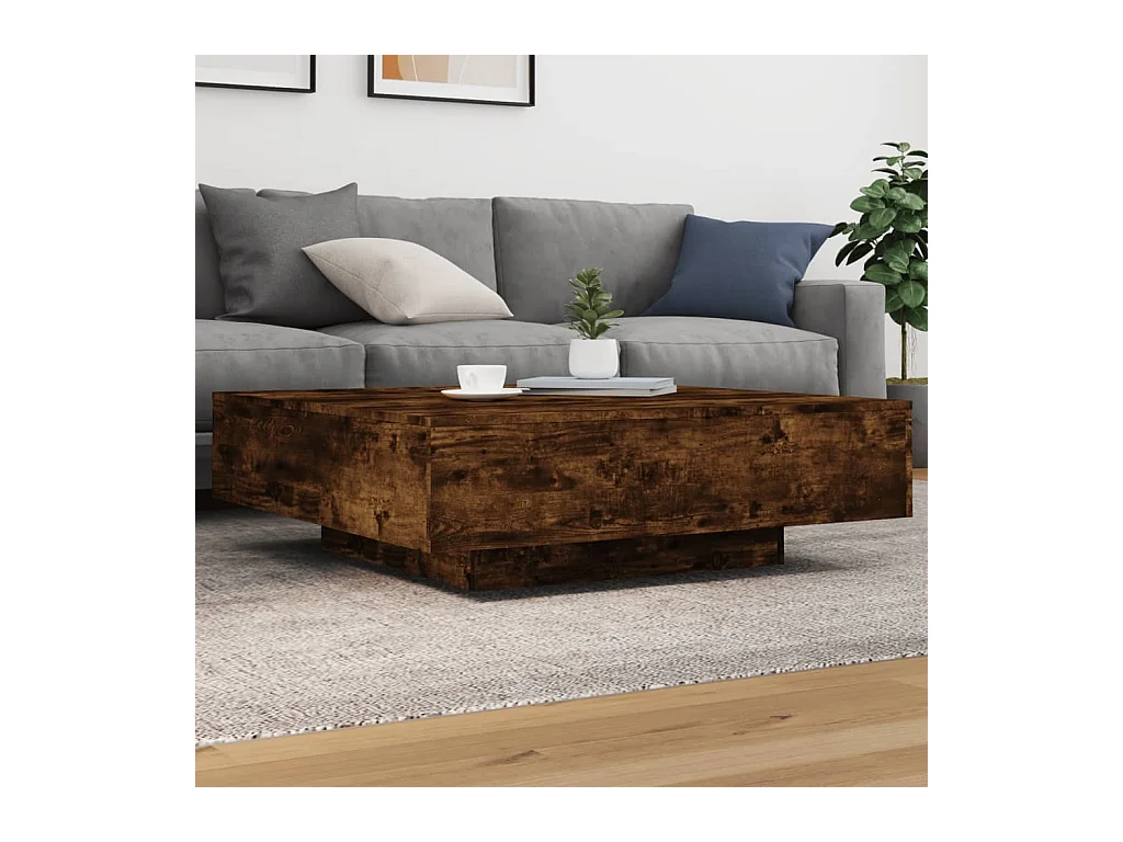 Table basse chêne fumé 100x100x31 cm bois d'ingénierie