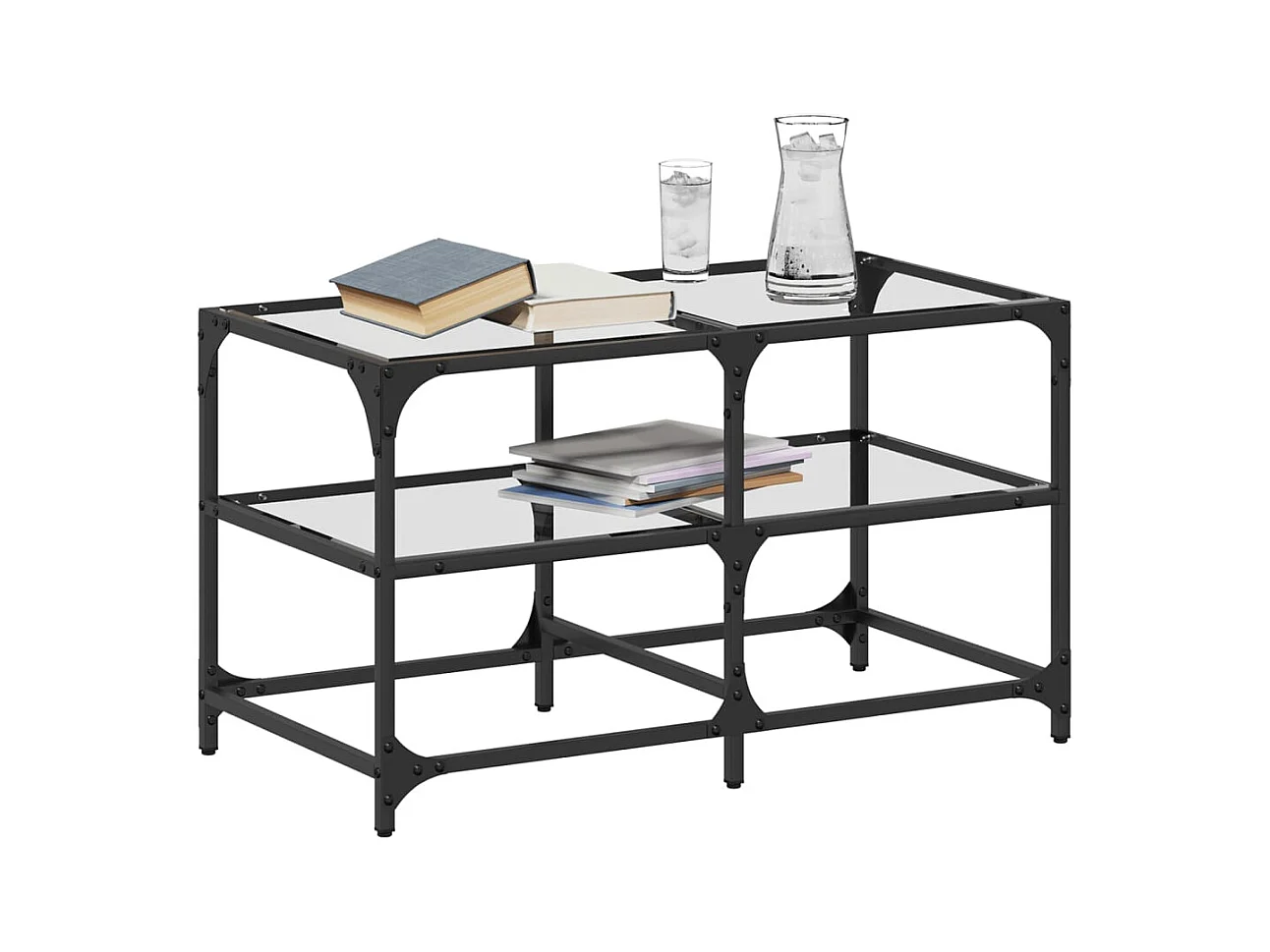 Tavolino con piano in vetro trasparente 78,5x40x45cm acciaio