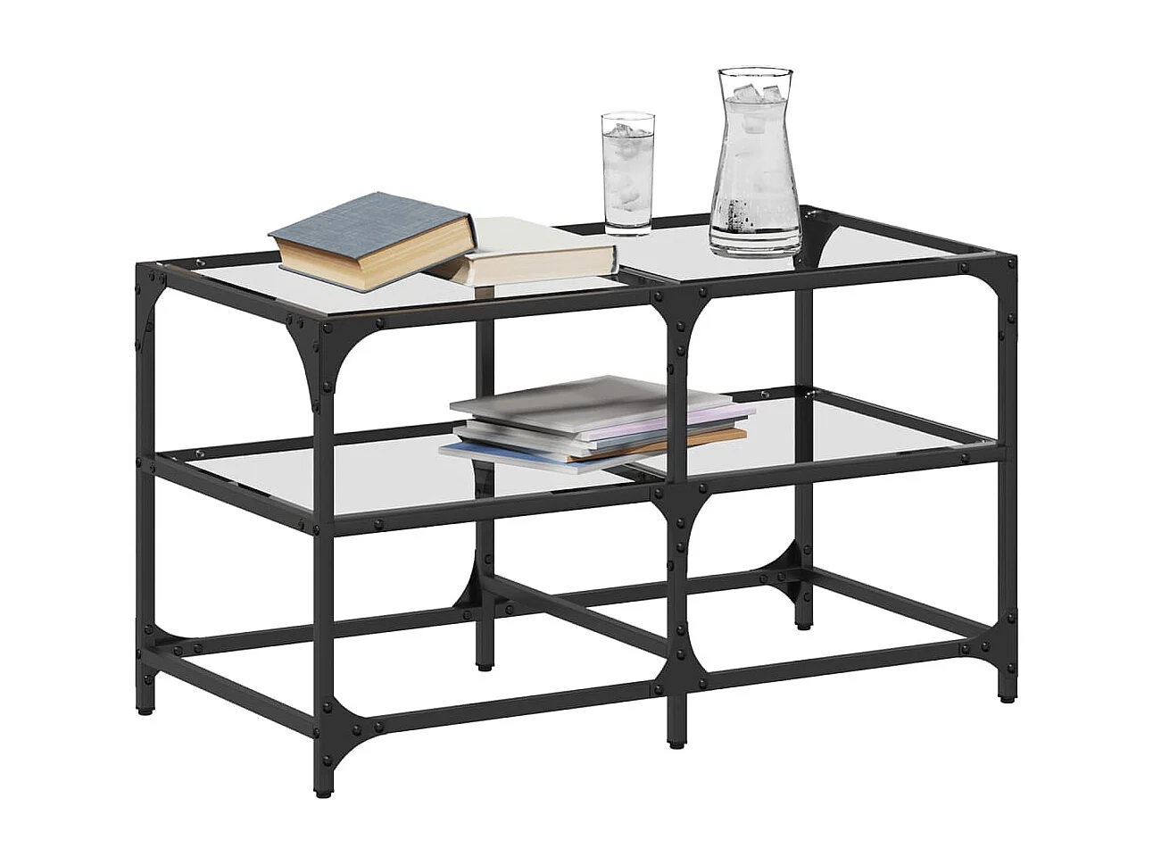 Tavolino con piano in vetro trasparente 78,5x40x45cm acciaio