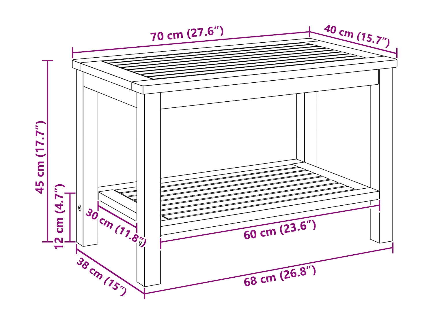 Table basse 70x40x45 cm en bois d'acacia massif