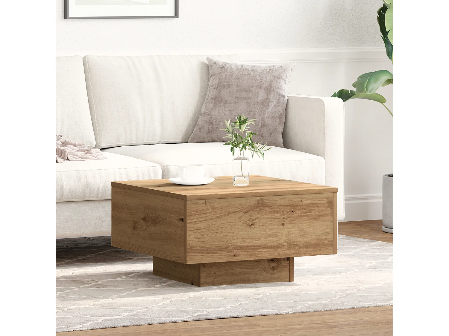 Mesa de centro artesanal de roble 55x55x31 cm Madera de ingeniería