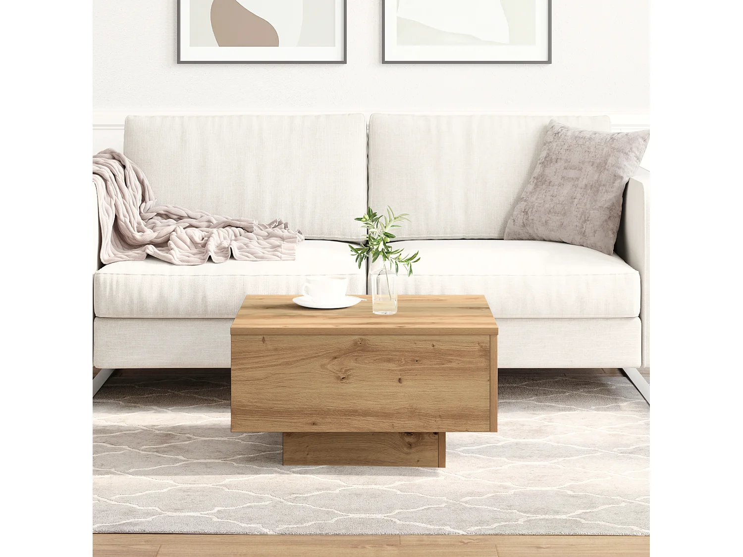 Mesa de centro artesanal de roble 55x55x31 cm Madera de ingeniería