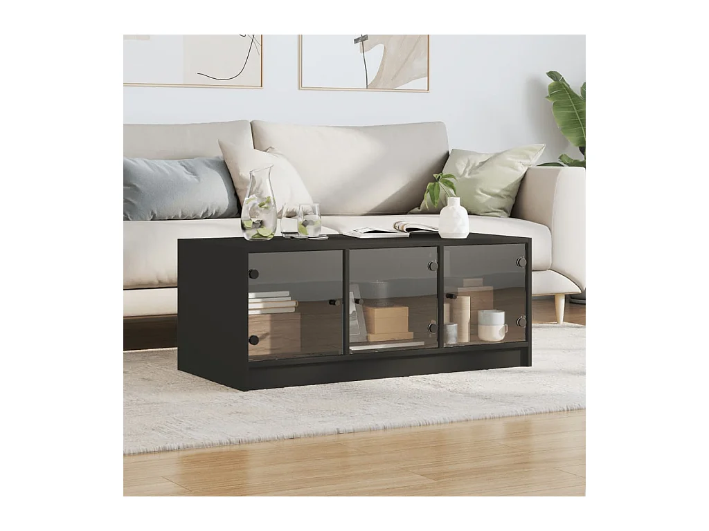 Table basse avec portes en verre noir 102x50x42 cm