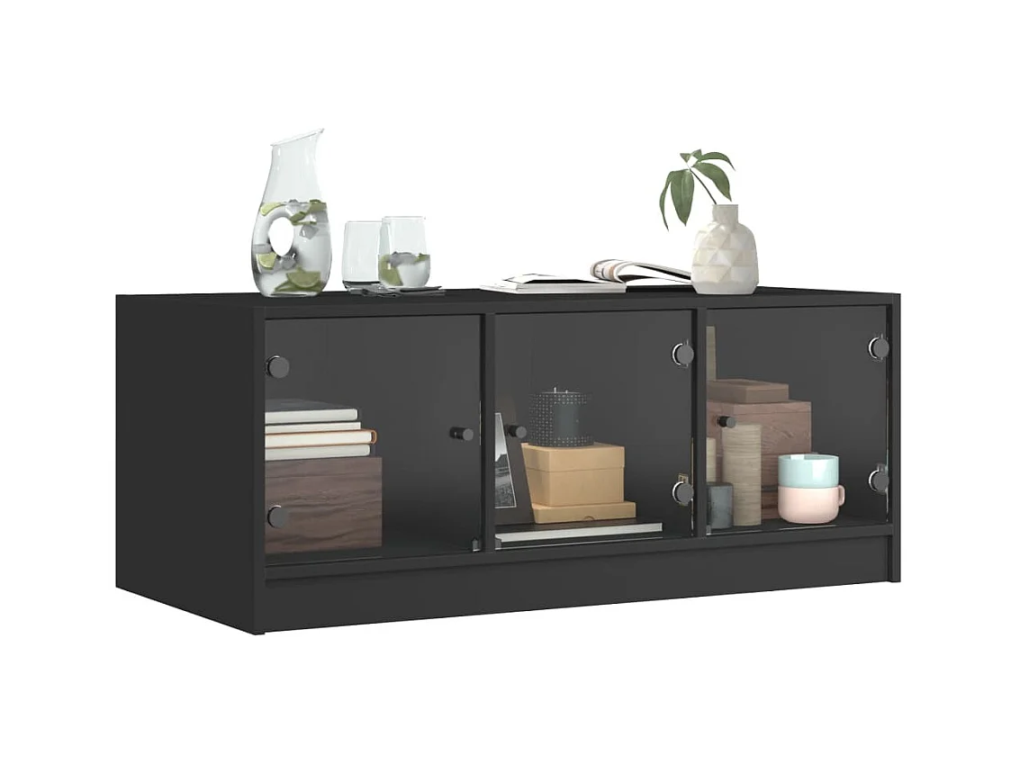 Table basse avec portes en verre noir 102x50x42 cm