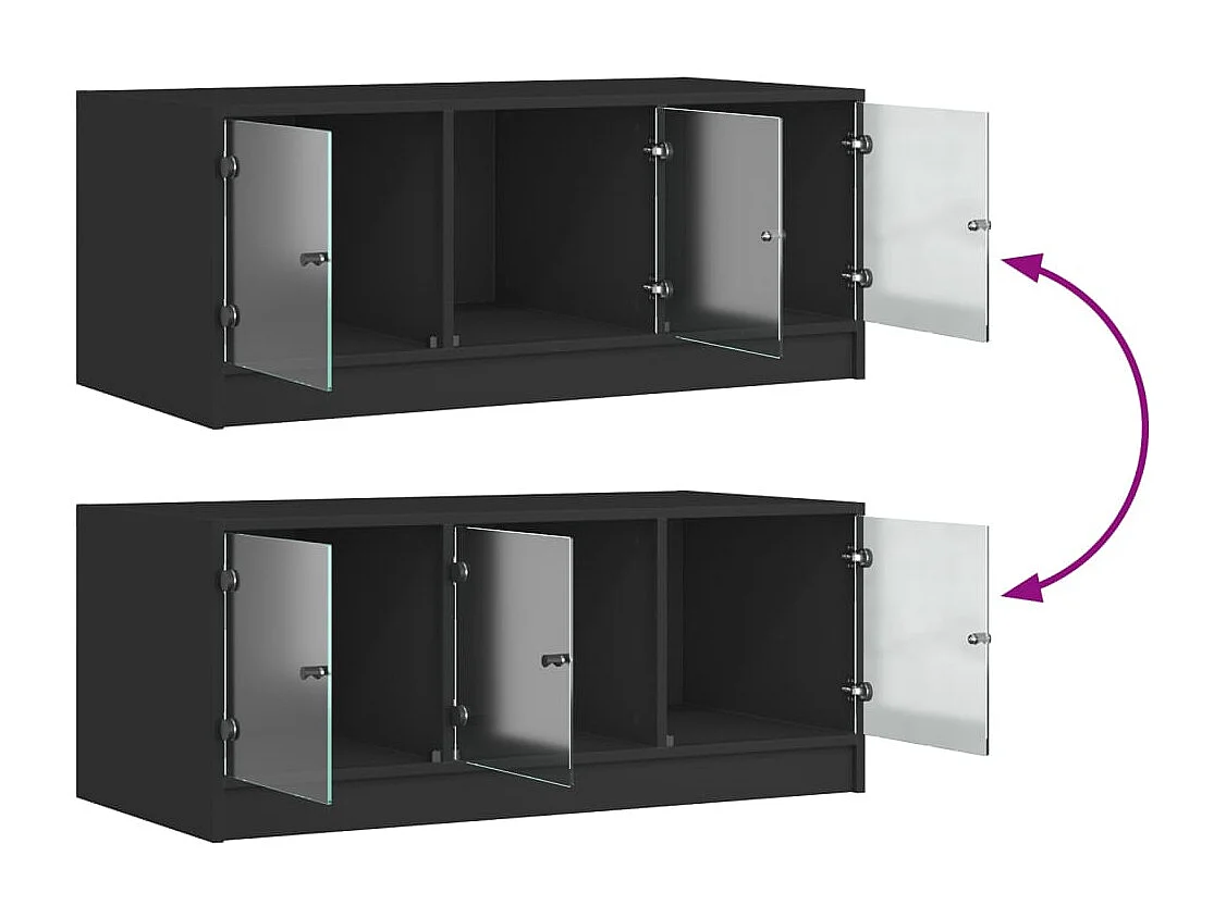 Table basse avec portes en verre noir 102x50x42 cm