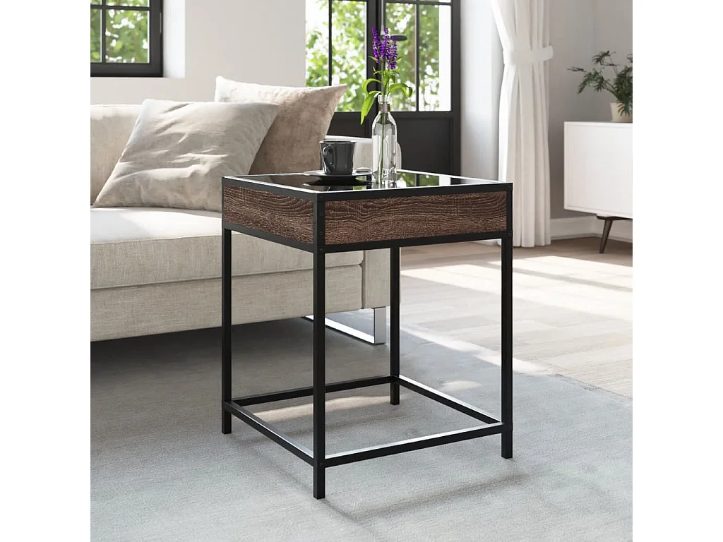 Couchtisch mit LED Infinity braune Eiche 40x40x51 cm