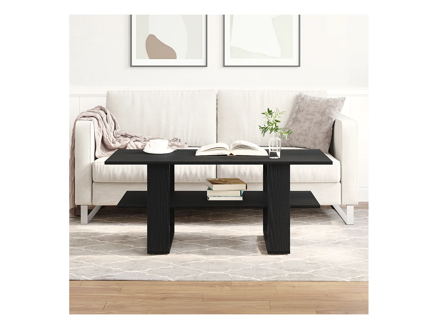 Table basse en chêne noir 102x55x42 cm en bois d'ingénierie