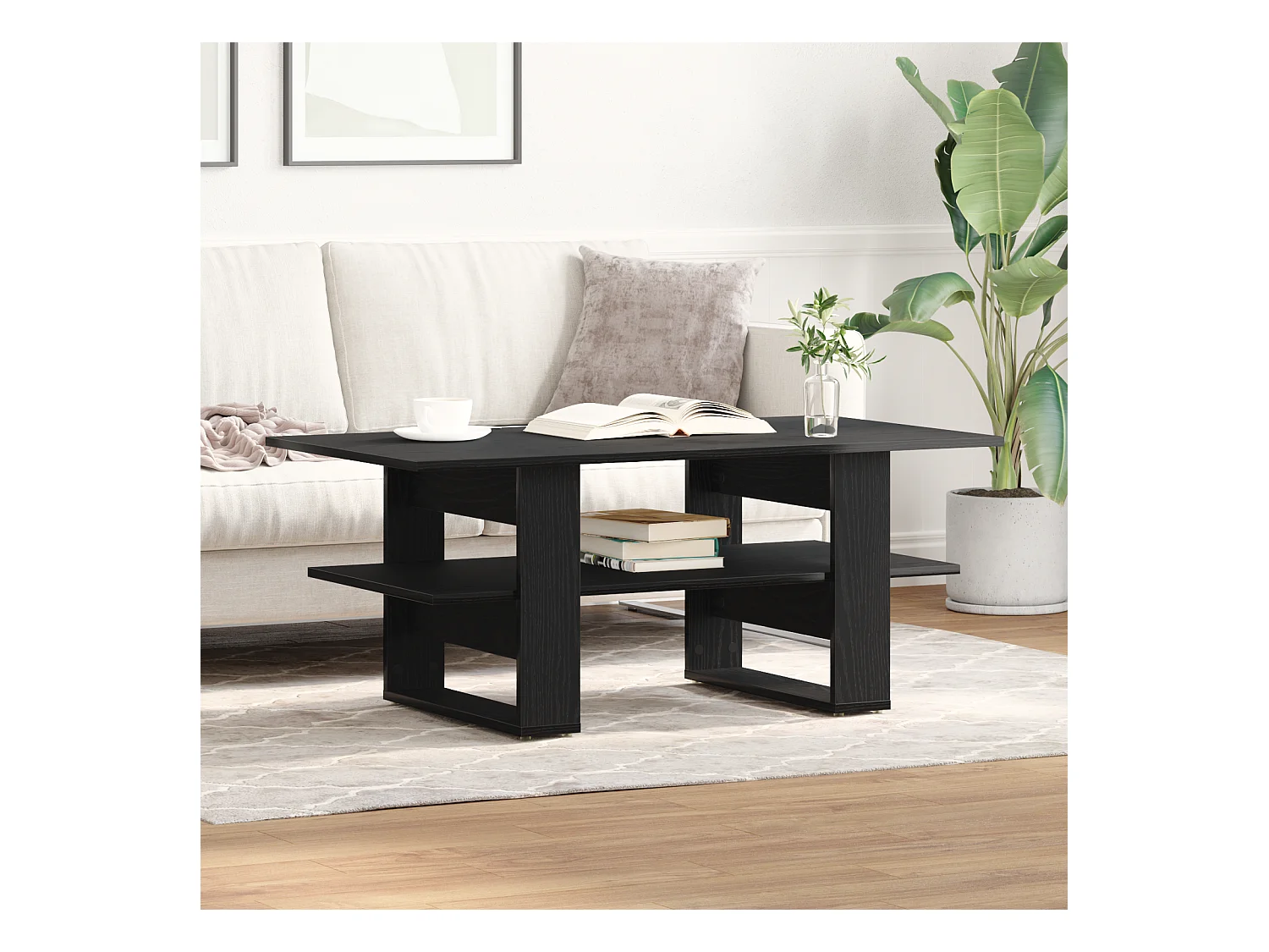 Table basse en chêne noir 102x55x42 cm en bois d'ingénierie