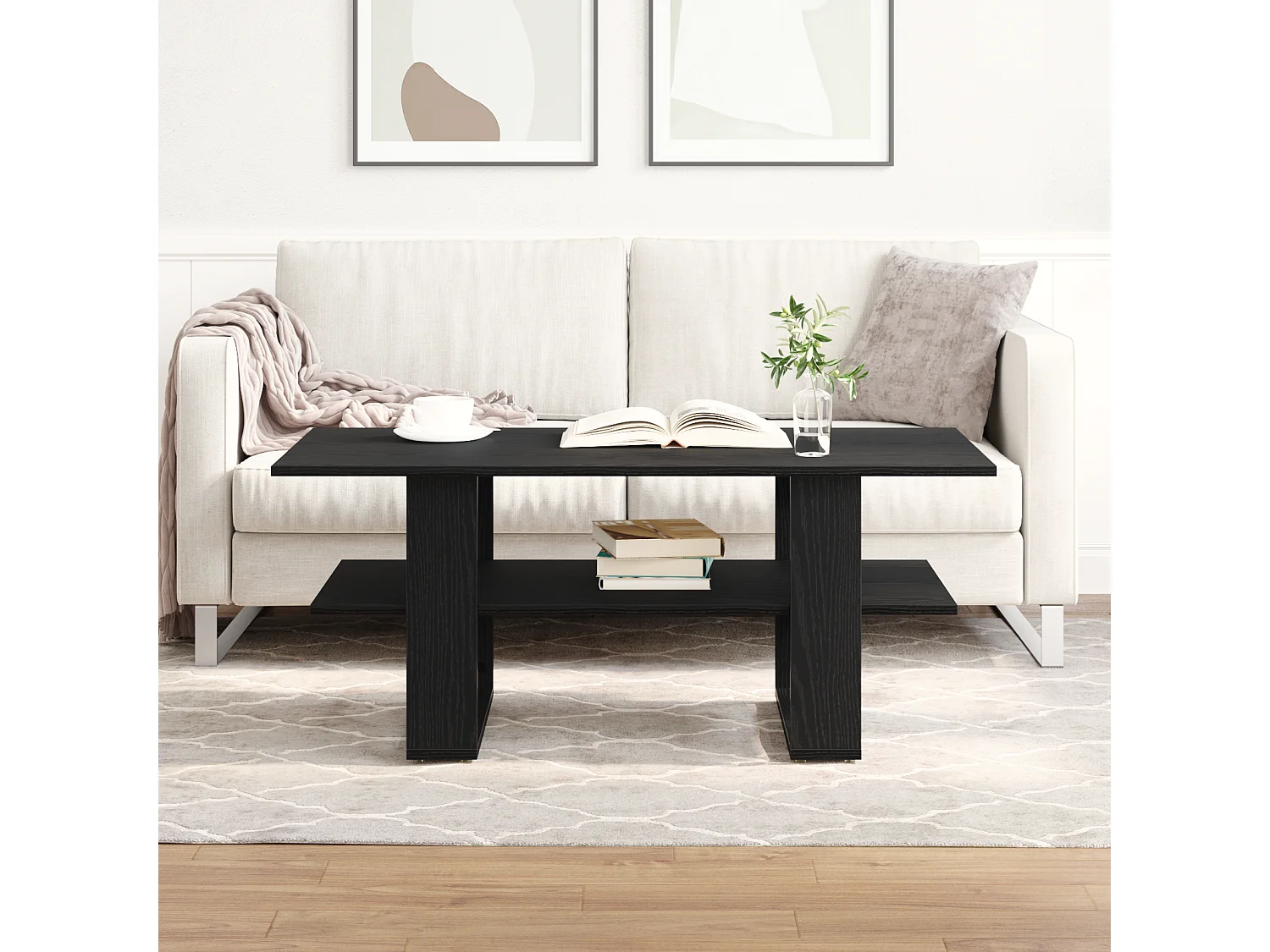 Table basse en chêne noir 102x55x42 cm en bois d'ingénierie