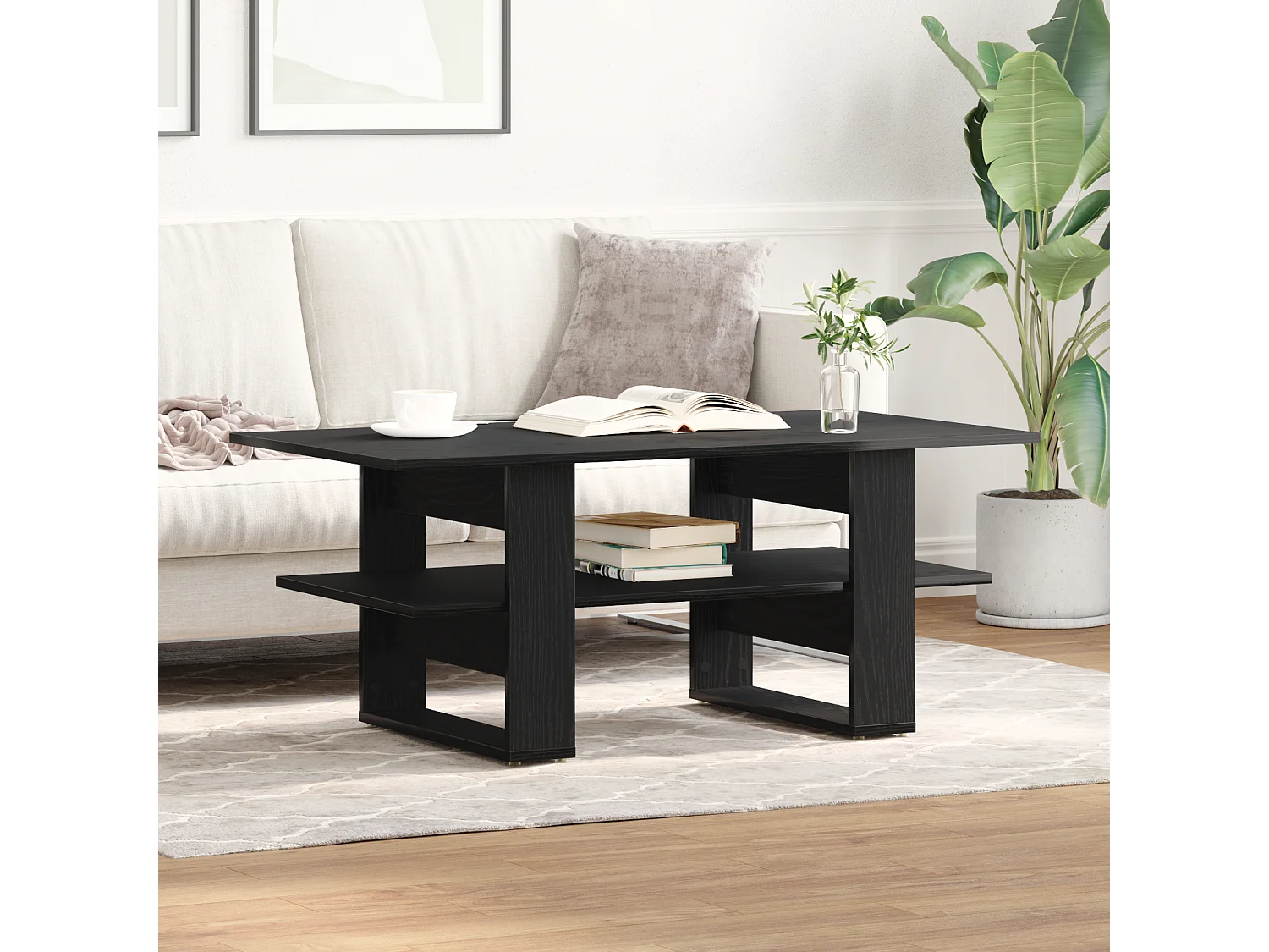 Table basse en chêne noir 102x55x42 cm en bois d'ingénierie