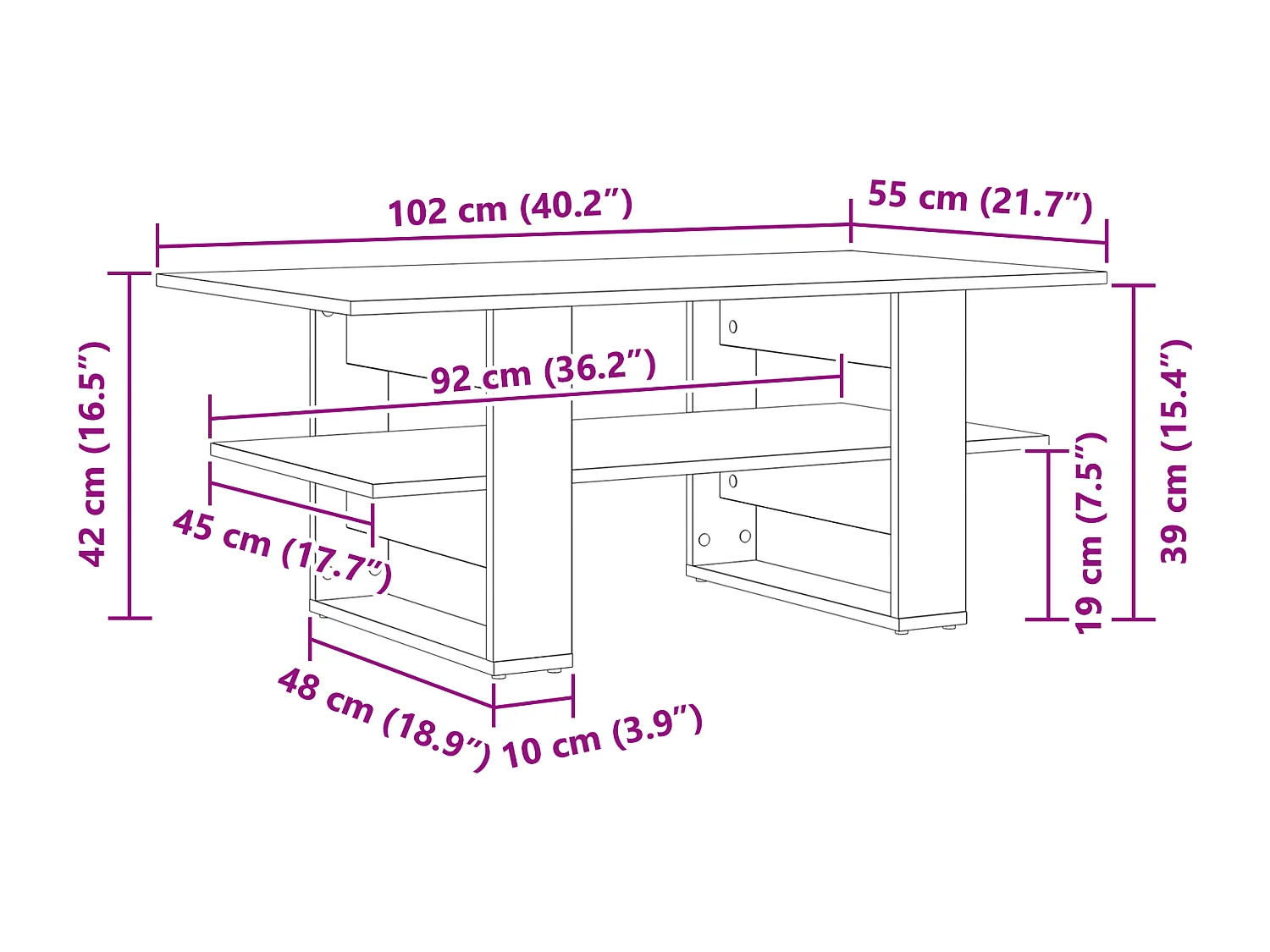 Table basse en chêne noir 102x55x42 cm en bois d'ingénierie