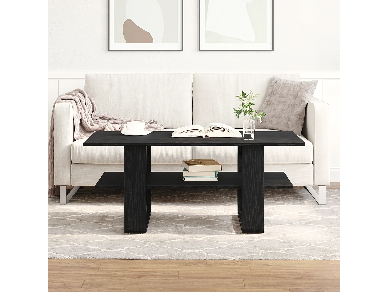 Table basse en chêne noir 102x55x42 cm en bois d'ingénierie