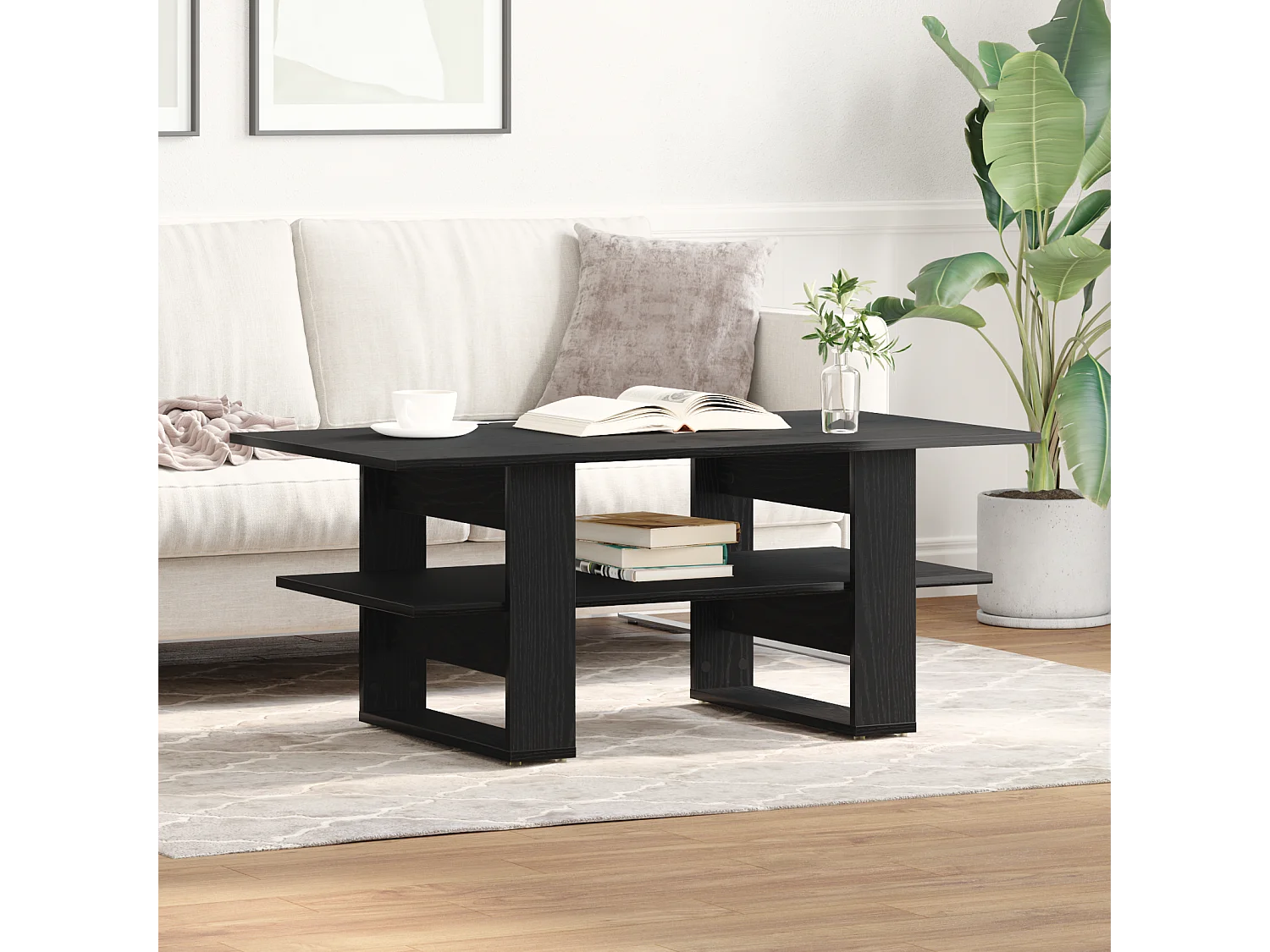 Table basse en chêne noir 102x55x42 cm en bois d'ingénierie