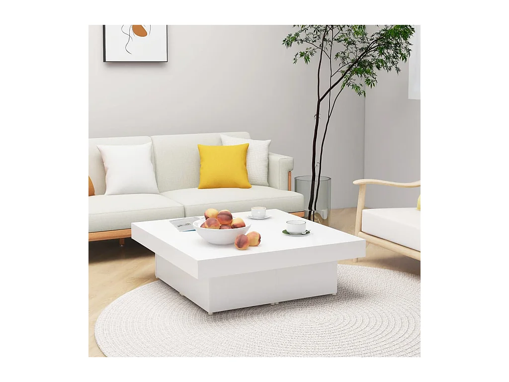 Mesa de centro blanca 90x90x28 cm madera de ingeniería