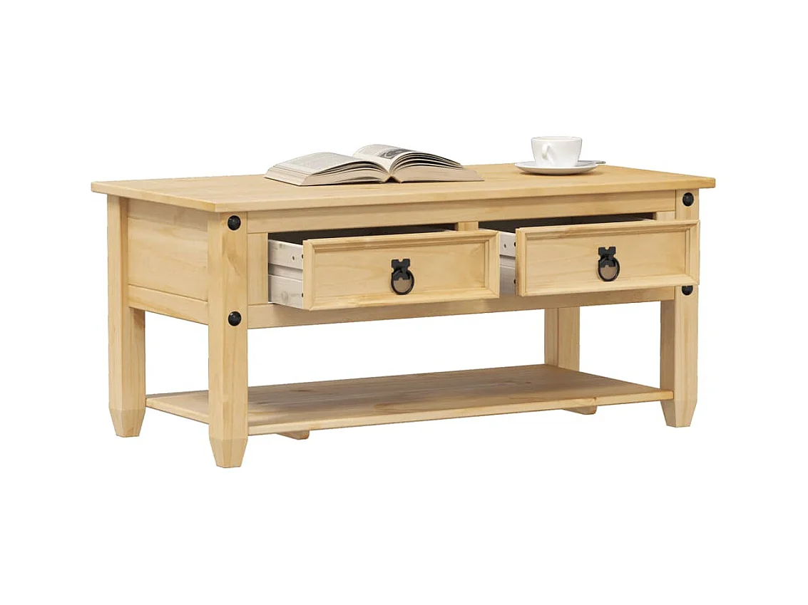 Table basse avec tiroirs Corona 100x48x45 cm bois de pin massif