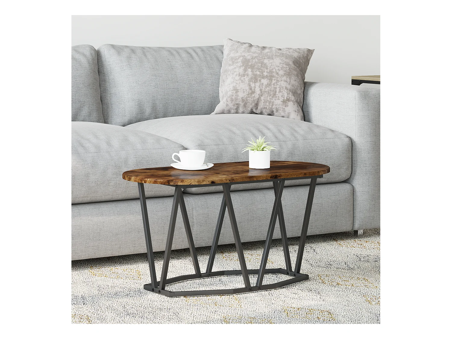 Table basse en chêne fumé 80x40x40,5 cm en bois composite et métal