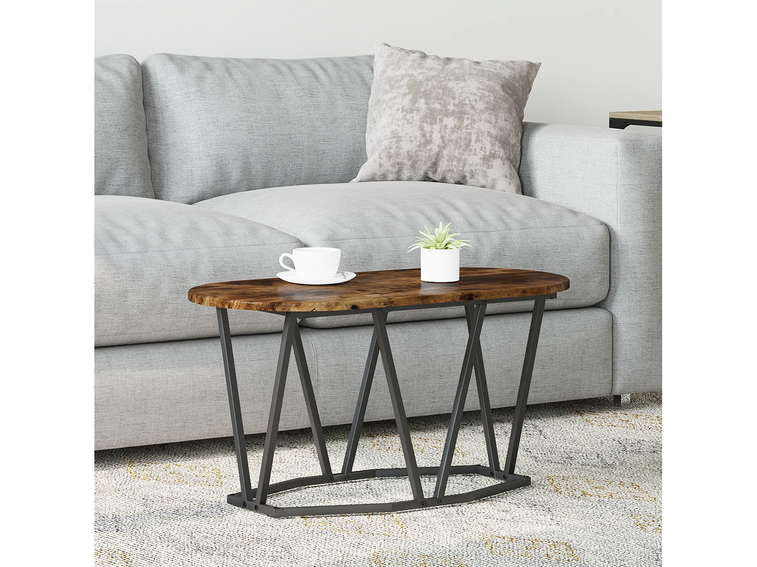 Table basse en chêne fumé 80x40x40,5 cm en bois composite et métal