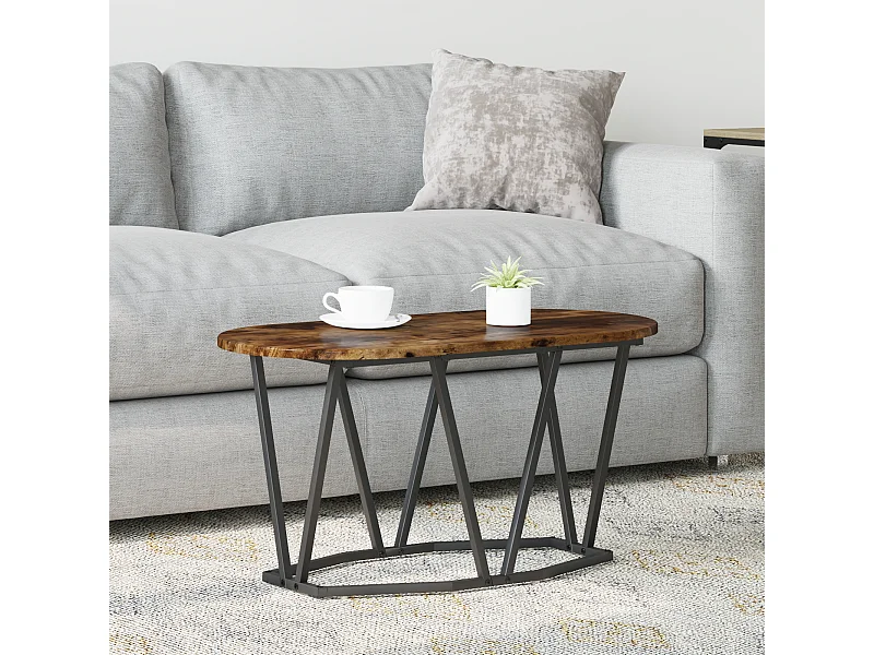 Table basse en chêne fumé 80x40x40,5 cm en bois composite et métal