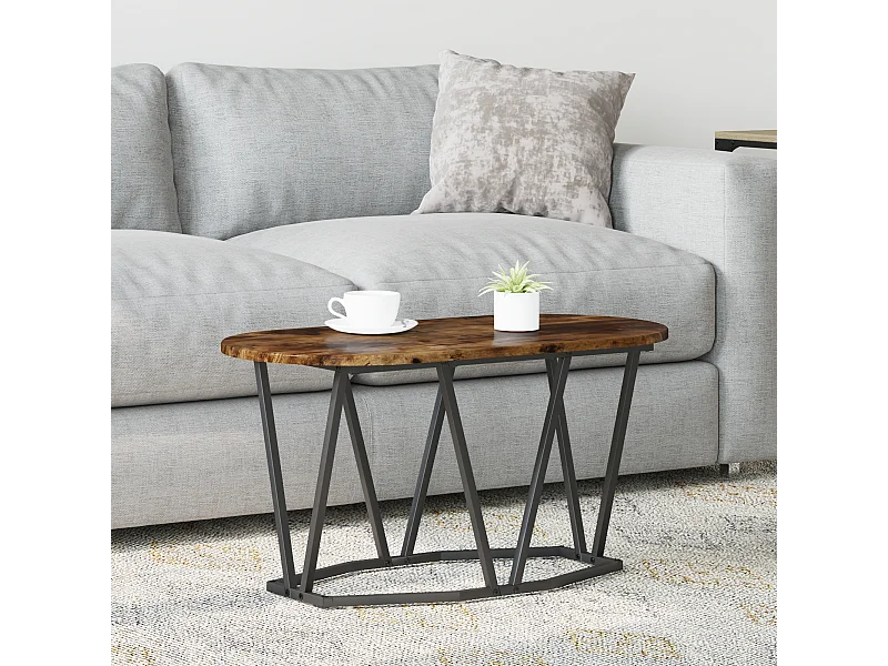 Gerookte eikenhouten salontafel 80x40x40,5 cm in composiet hout en metaal