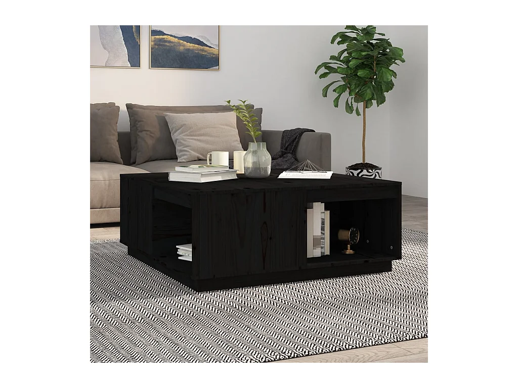 Table basse Noir 100x101x40,5 cm Bois massif de pin
