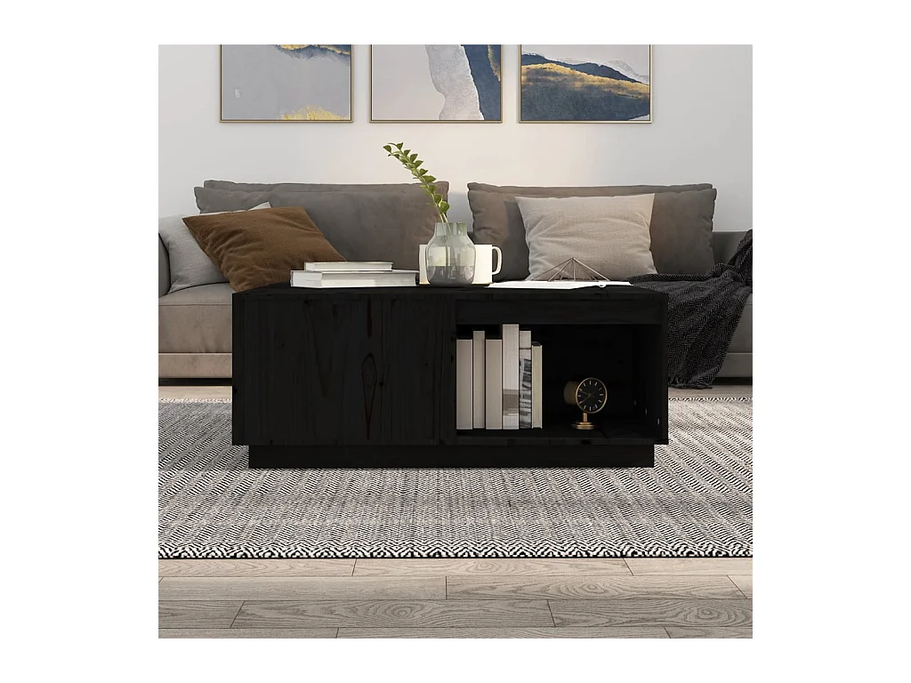 Table basse Noir 100x101x40,5 cm Bois massif de pin