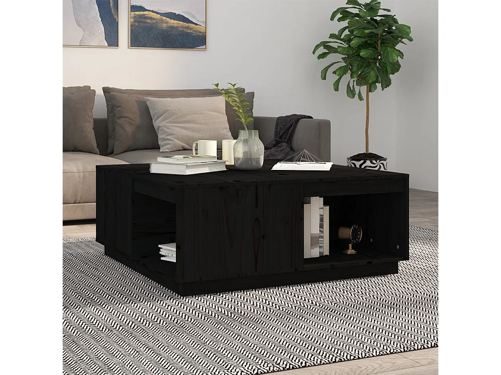 Mesa de centro Negra 100x101x40,5 cm Madera maciza de pino
