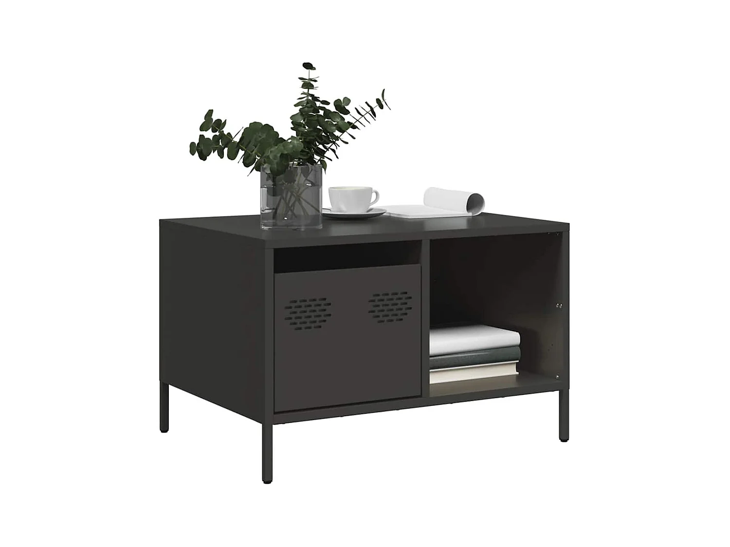 Table basse noir 68,5x50x43,5 cm acier laminé à froid