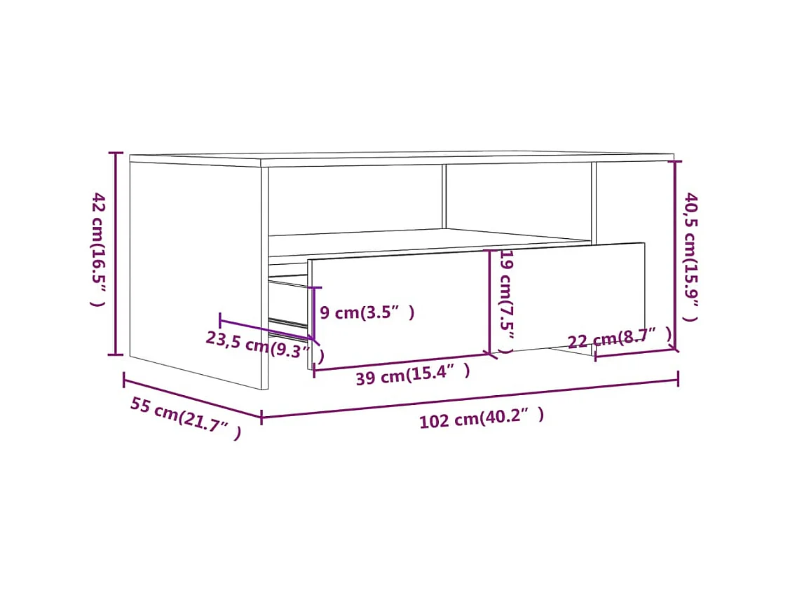 Schwarzer Couchtisch 102x55x42 cm Holzwerkstoff