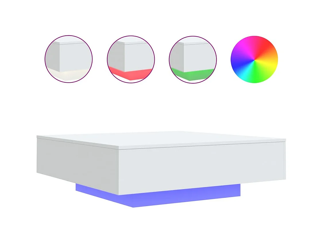 Table basse avec lumières LED blanc 100x100x31 cm