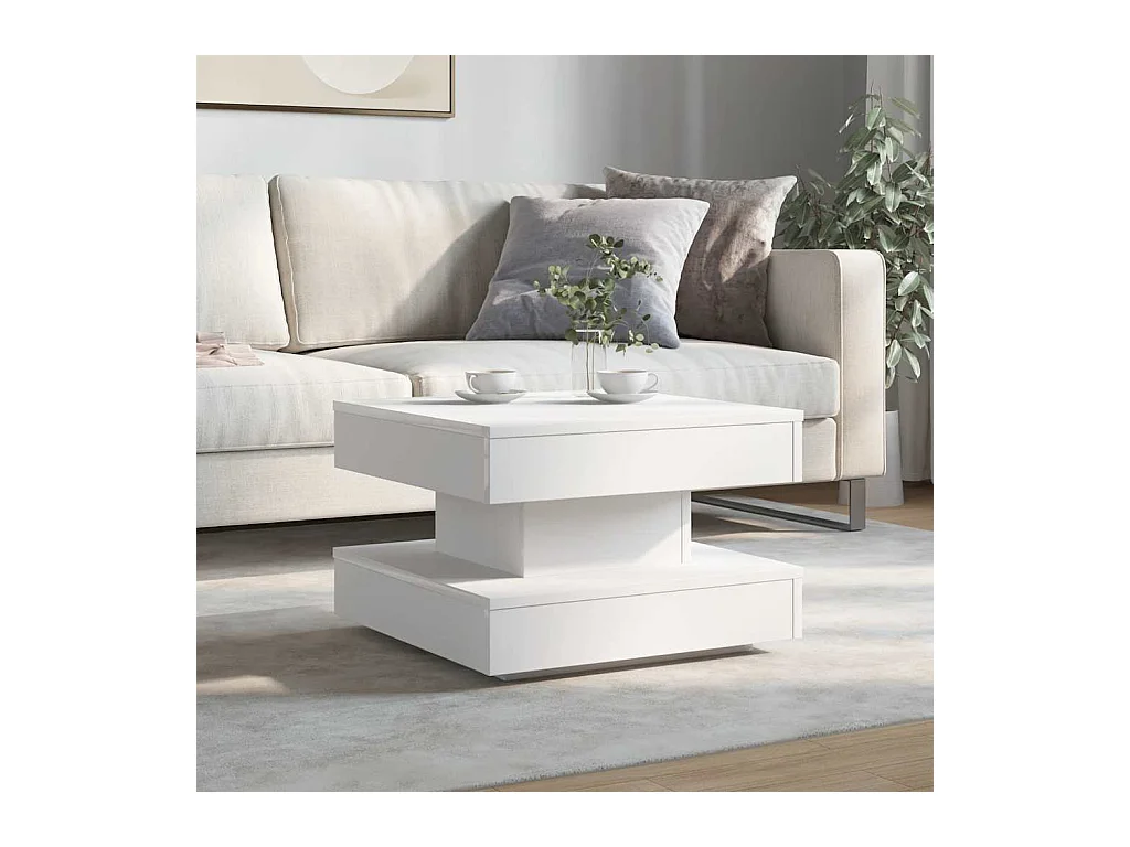 Table basse rotative à 360 degrés blanc 50x50x34,5 cm