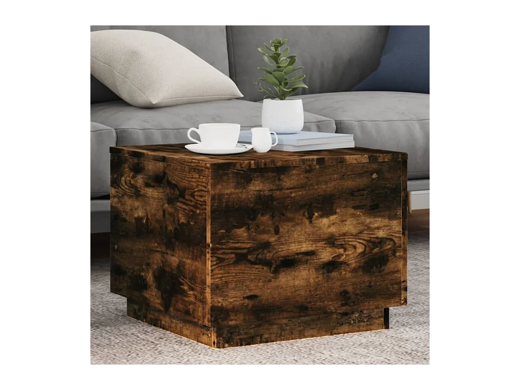 Table basse avec lumières LED chêne fumé 50x50x40 cm
