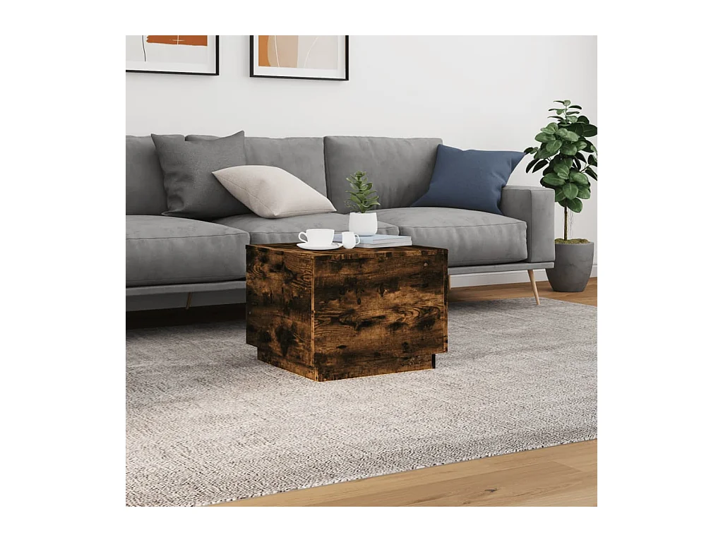 Table basse avec lumières LED chêne fumé 50x50x40 cm