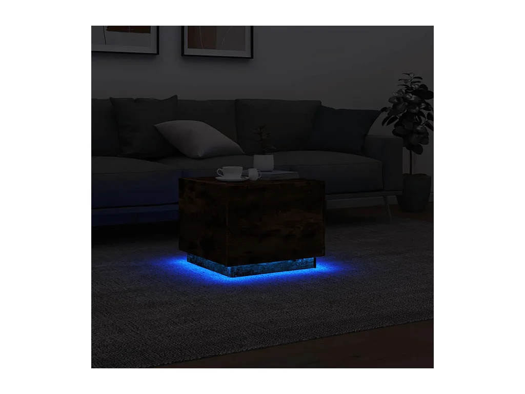 Table basse avec lumières LED chêne fumé 50x50x40 cm
