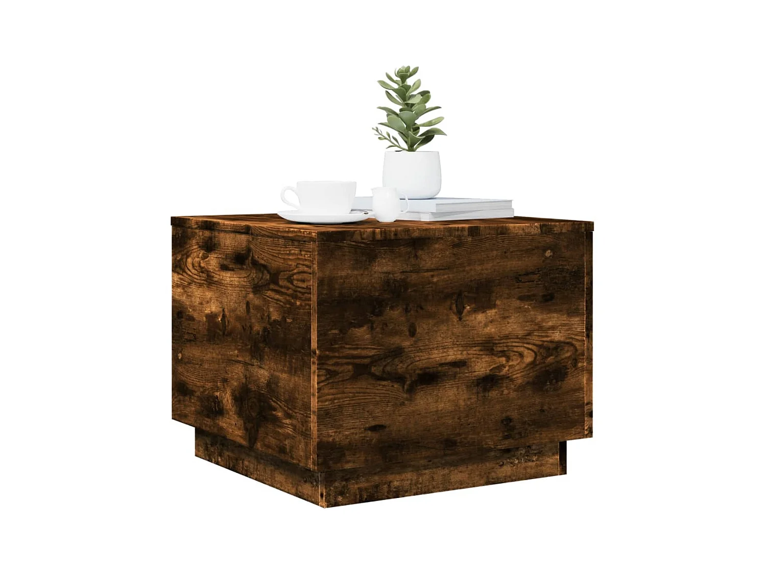 Table basse avec lumières LED chêne fumé 50x50x40 cm