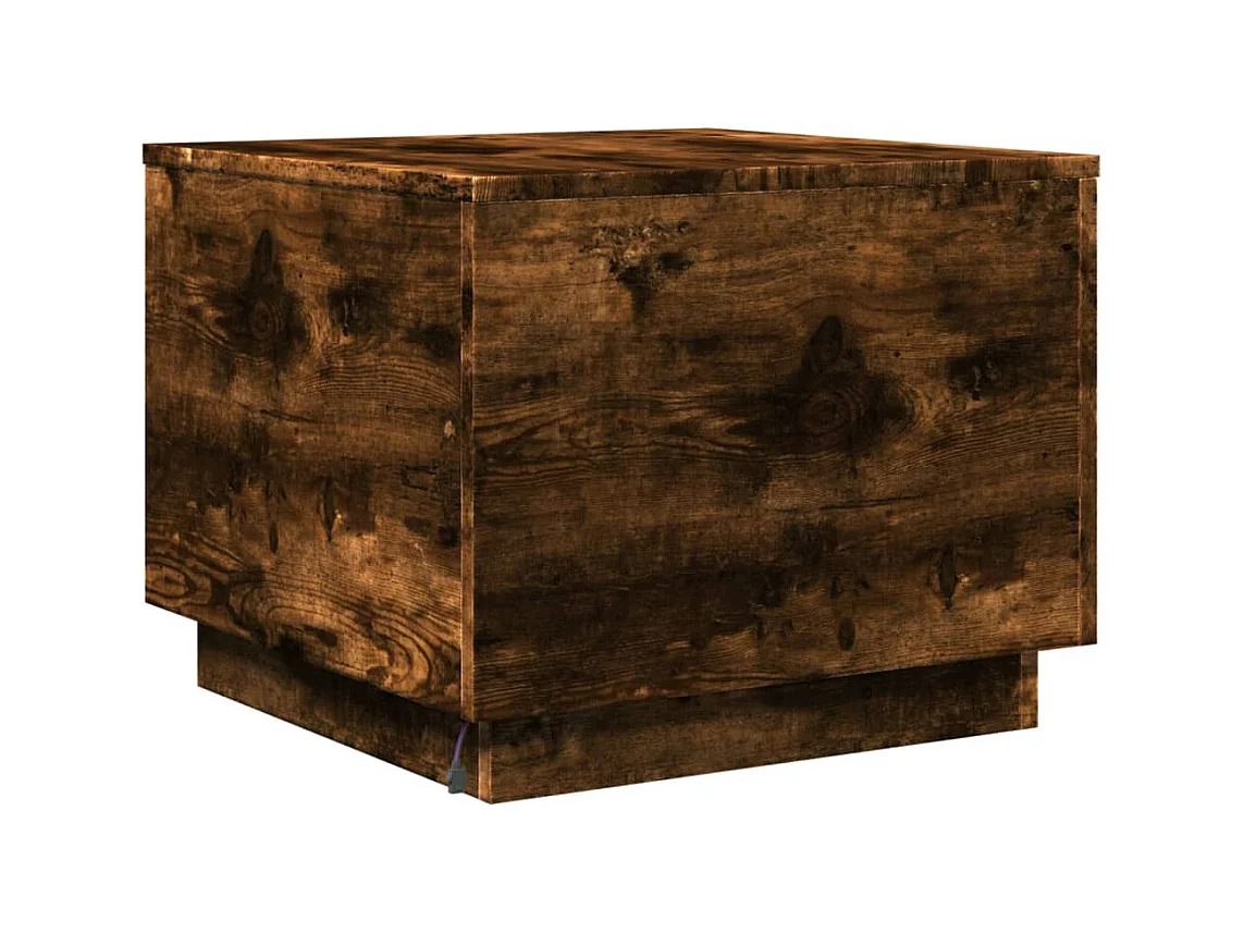 Table basse avec lumières LED chêne fumé 50x50x40 cm