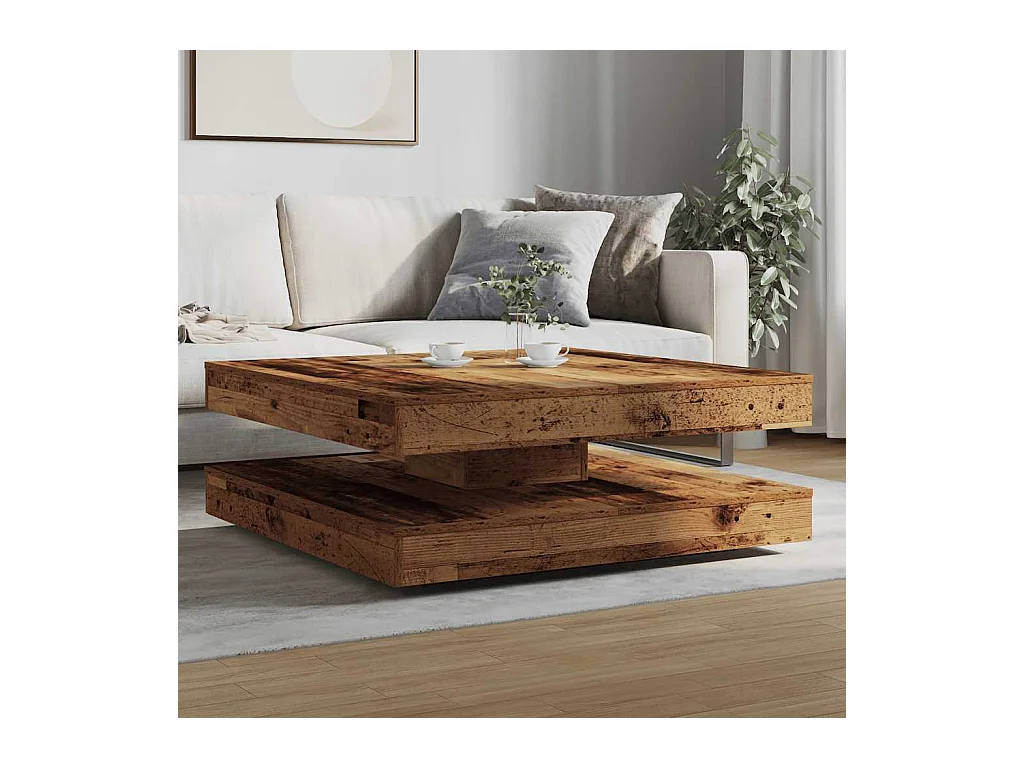 Table basse rotative à 360 degrés vieux bois 90x90x34,5 cm