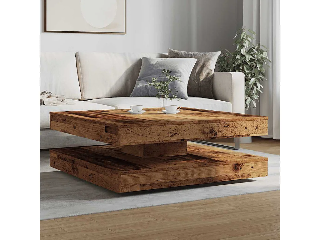 Mesa de centro giratoria 360 grados madera vieja 90x90x34,5 cm