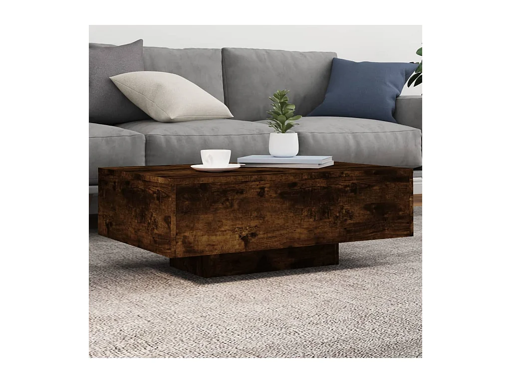 Table basse avec lumières LED chêne fumé 85x55x31 cm