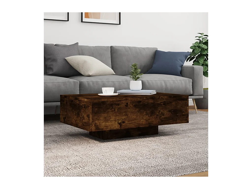 Table basse avec lumières LED chêne fumé 85x55x31 cm