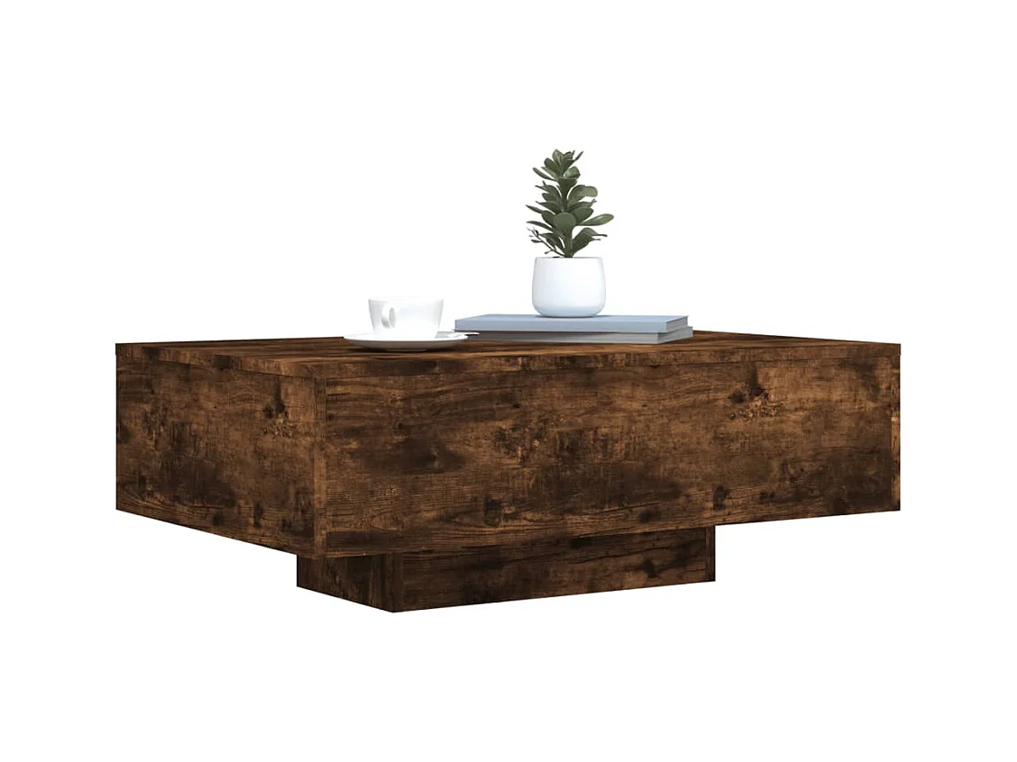 Table basse avec lumières LED chêne fumé 85x55x31 cm