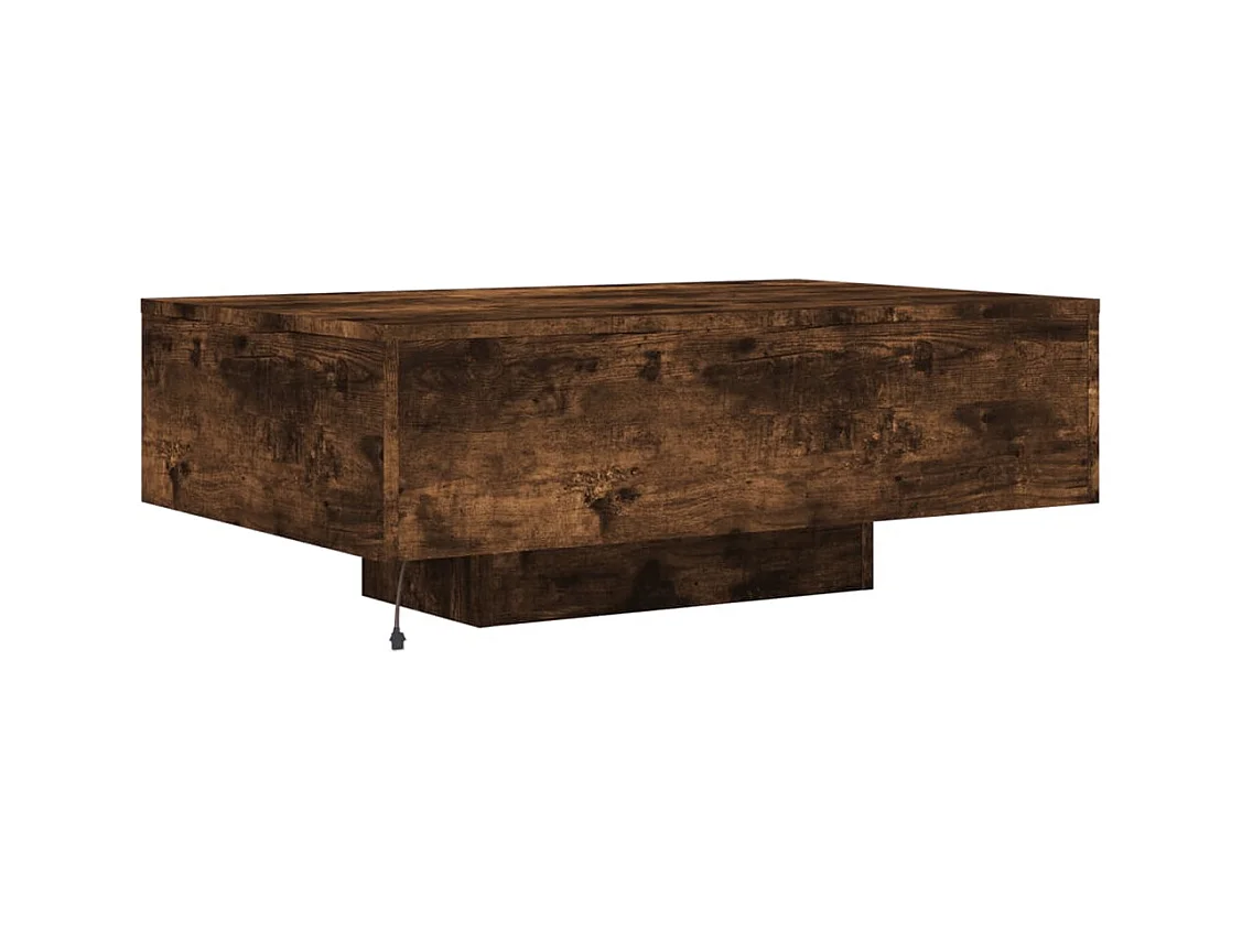 Table basse avec lumières LED chêne fumé 85x55x31 cm