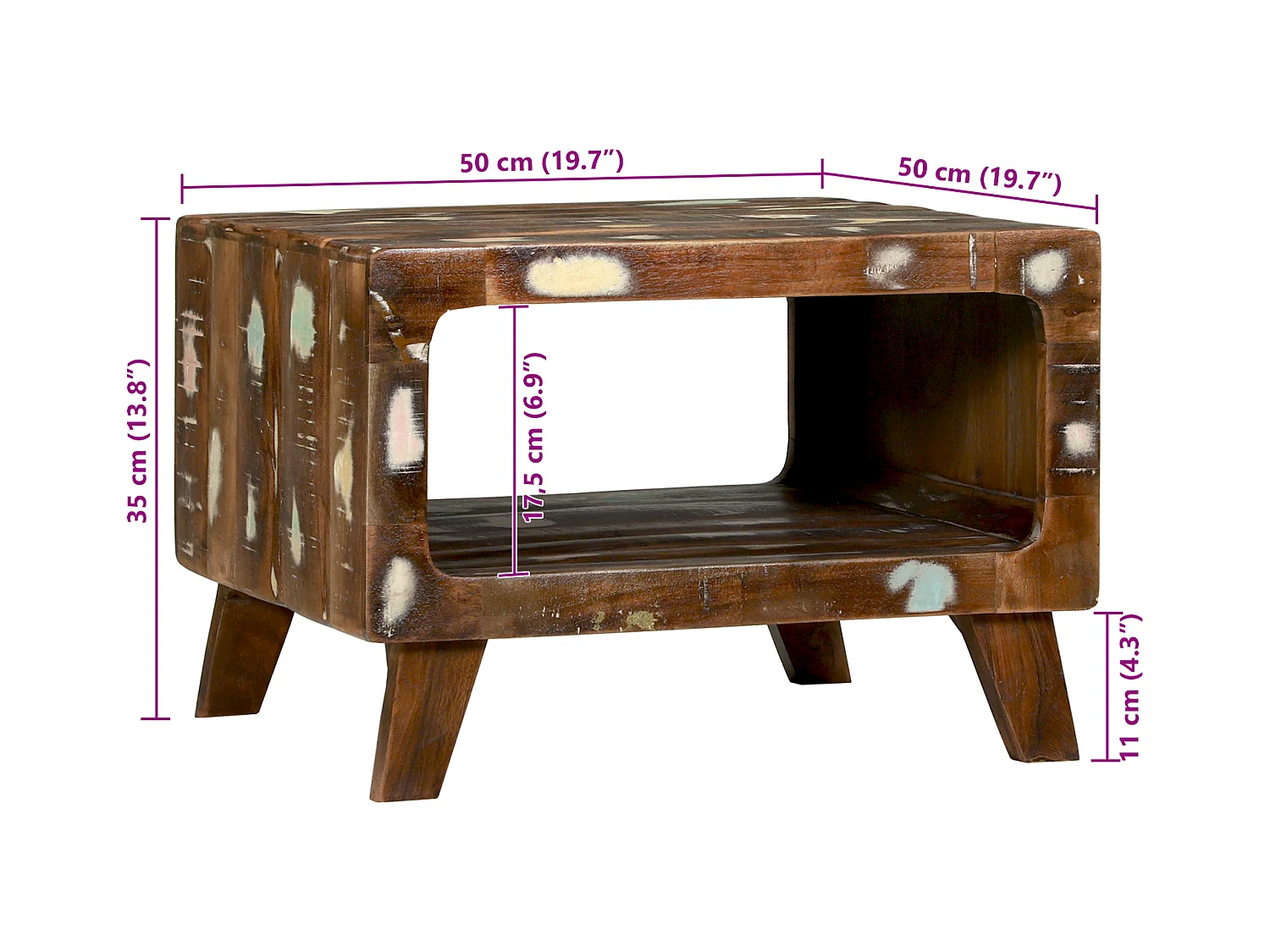 Table basse 50x50x35 cm en bois de récupération