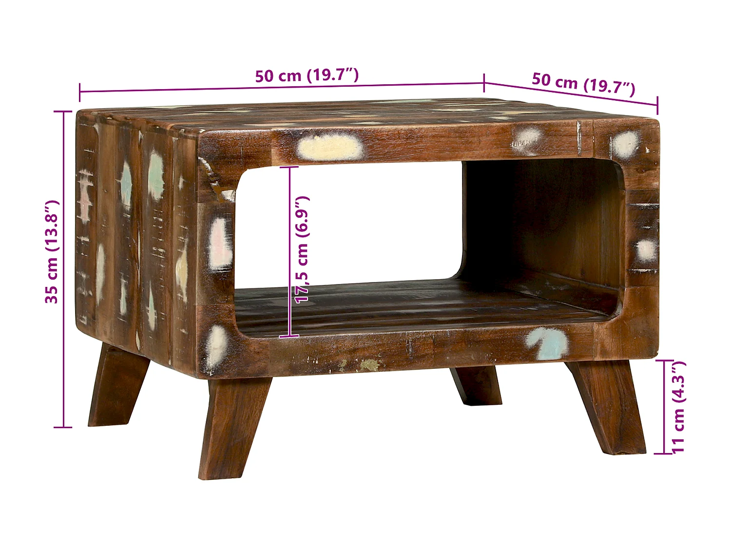 Table basse 50x50x35 cm en bois de récupération