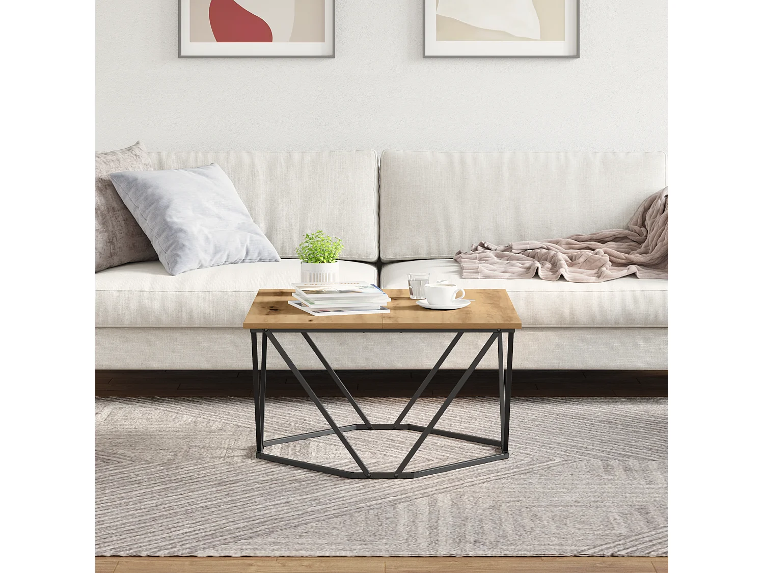 Table basse Chêne Artisanale 80x80x45 cm Bois Ingénierie