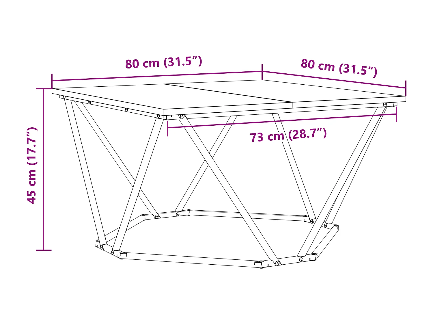 Table basse Chêne Artisanale 80x80x45 cm Bois Ingénierie